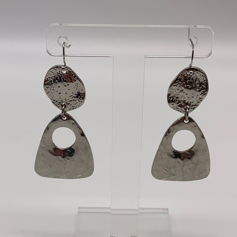 Silver Tone Hammered Textured Dangle Earrings